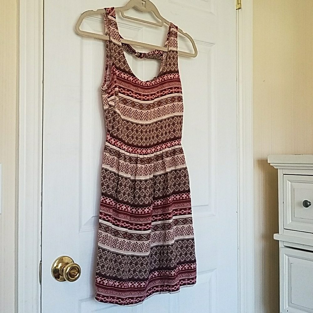 Cream and Maroon Tribal Printed Skater Dress
